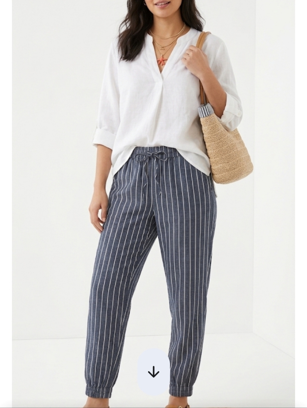 Revamped Navy Gray Pinstripe Elastic-Waist Joggers